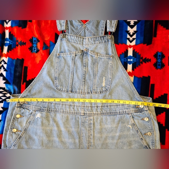 Old Navy 2X Light Blue Distressed Denim Jean Overalls - Picture 4 of 6